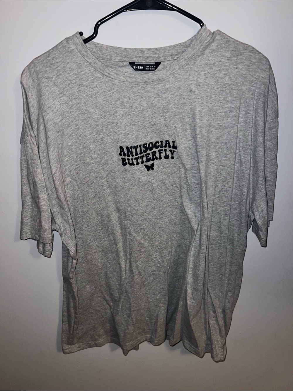 SHEIN Grey 'Antisocial Butterfly' Graphic Short Sleeve Tee